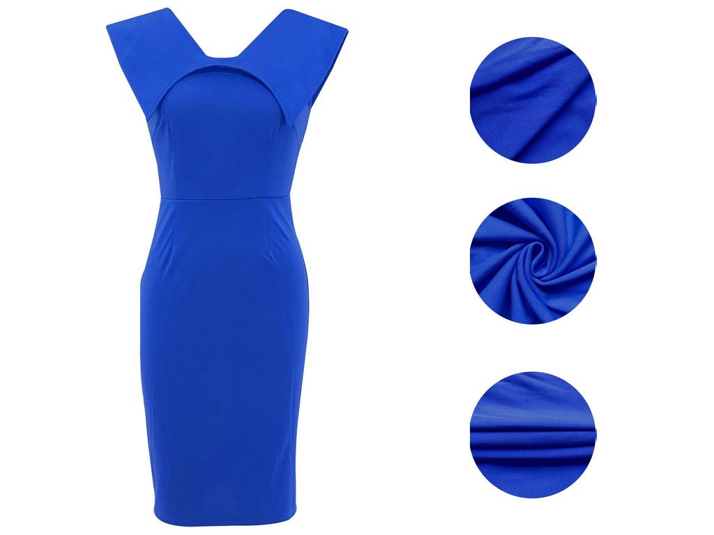 Women's Summer Sleeveless Square Neck Office Dress with Back Zipper and Skirt Slit
