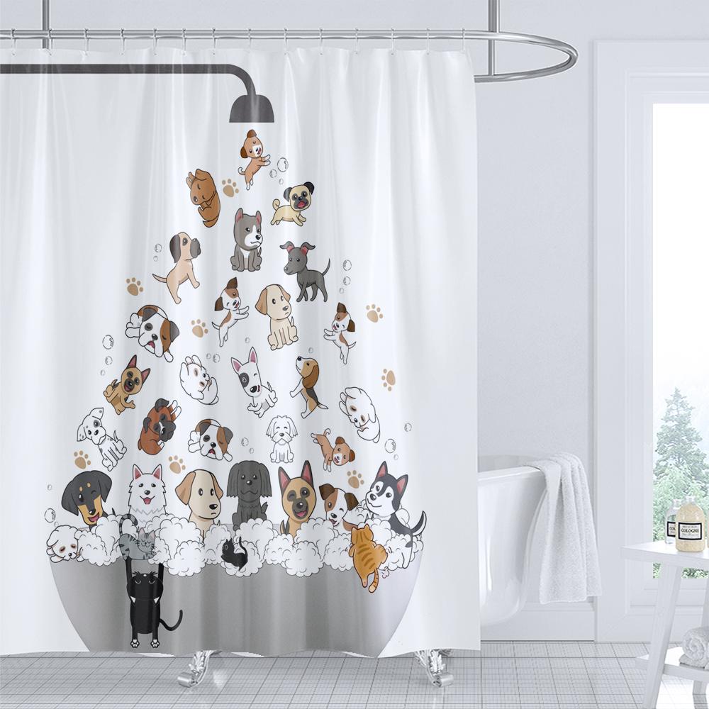 Cat Printed Shower Curtain Cartoon Animal Bath Curtains Bathroom For Bathtub Bathing Cover Shower Curtains with 12 Pcs Hooks