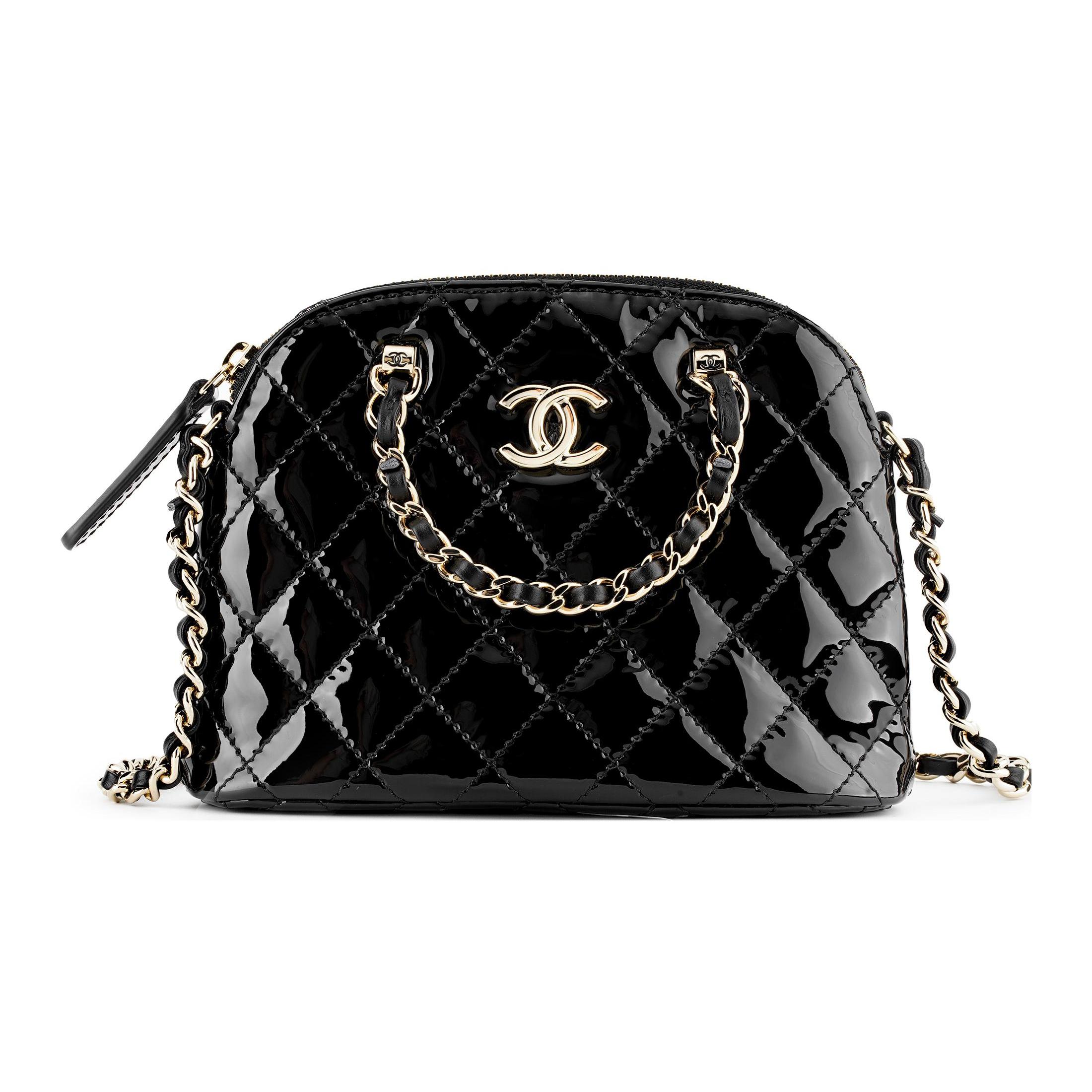 

Chanel Шкіряна сумка-месенджер на ланцюжку з ромбовим візерунком, світло-золотий блискучий логотип, лакована шкіра, теляча шкіра, одноплечова, жіноча, чорна Box(Basic Set+Box) чорний