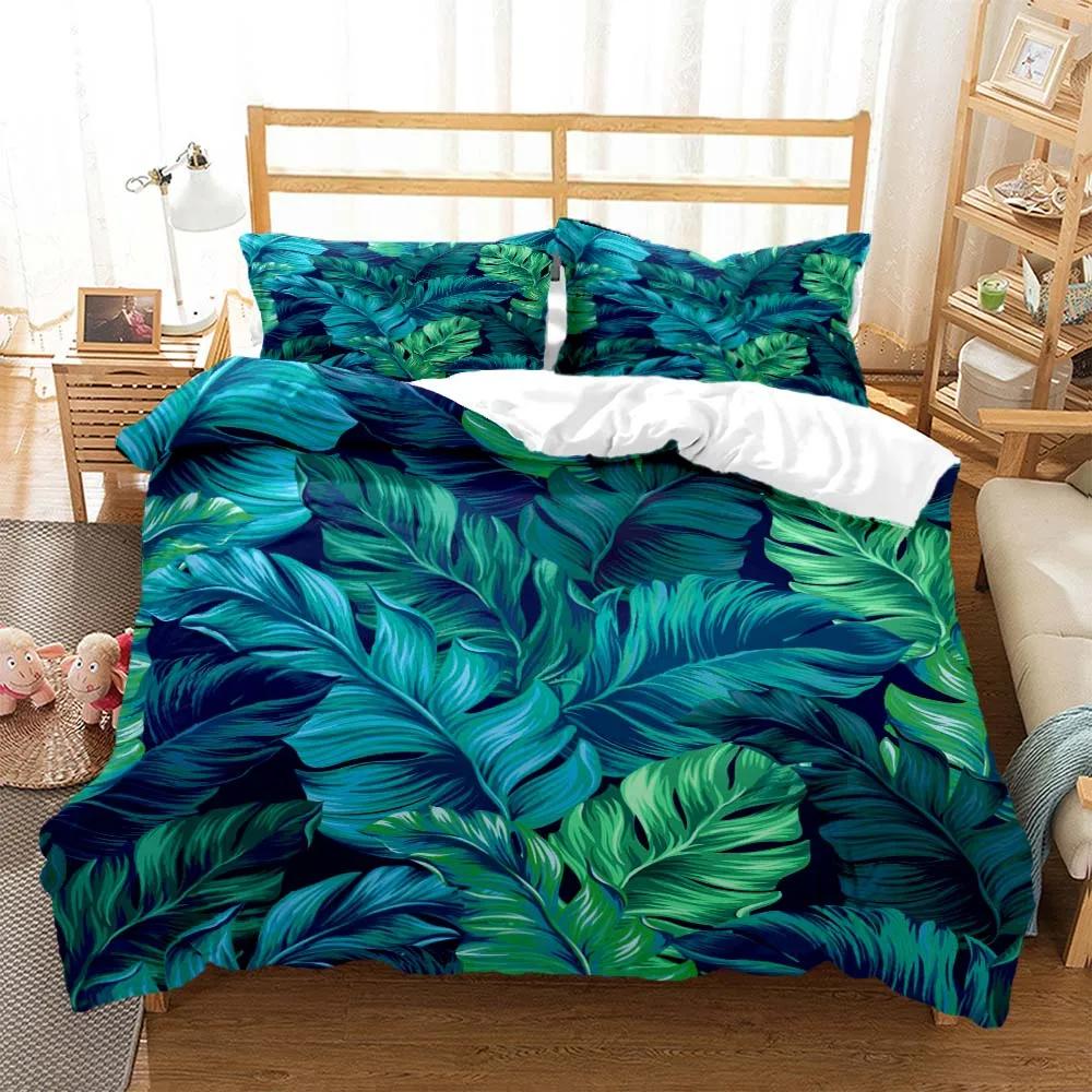 Fresh Green Leaf Minimalist Printed Quilt Cover Pillow Cover Queen Bedding Set Bedding Set Luxury Customized Bedding Set
