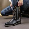 Foreign trade 2025 new ethnic style embroidery medium tube boots square head medium heel knight boots large size men's boots
