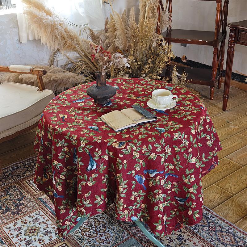 Rural Retro Tablecloth Cotton And Linen Jacquard Fabric Flower And Bird Dining Table Cloth Thickened Coffee Table Cloth Tv Cabinet Cover Towel