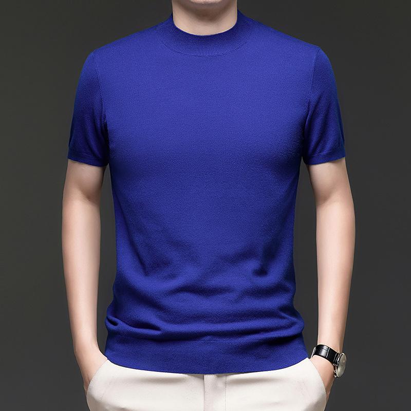 Men S Short Sleeve Half High Neck Casual Knit Sweater