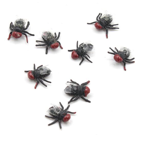 100Pcs Fake Flies Realistic Tricky Props Plastic Halloween Party Simulated Insect Fly Prank Toys