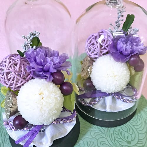 Preserved Shinshion Flowers and Incense Set, Memorial Flowers in a Cork Glass Dome