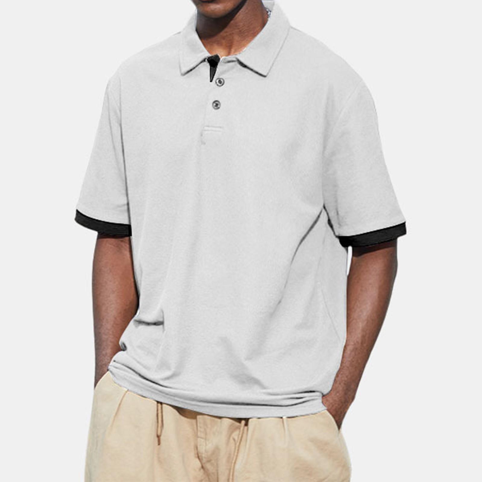 

Мужская летняя однотонная футболка с открытым воротником на 3 пуговицах и топом с короткими рукавами на пуговицах XL белый