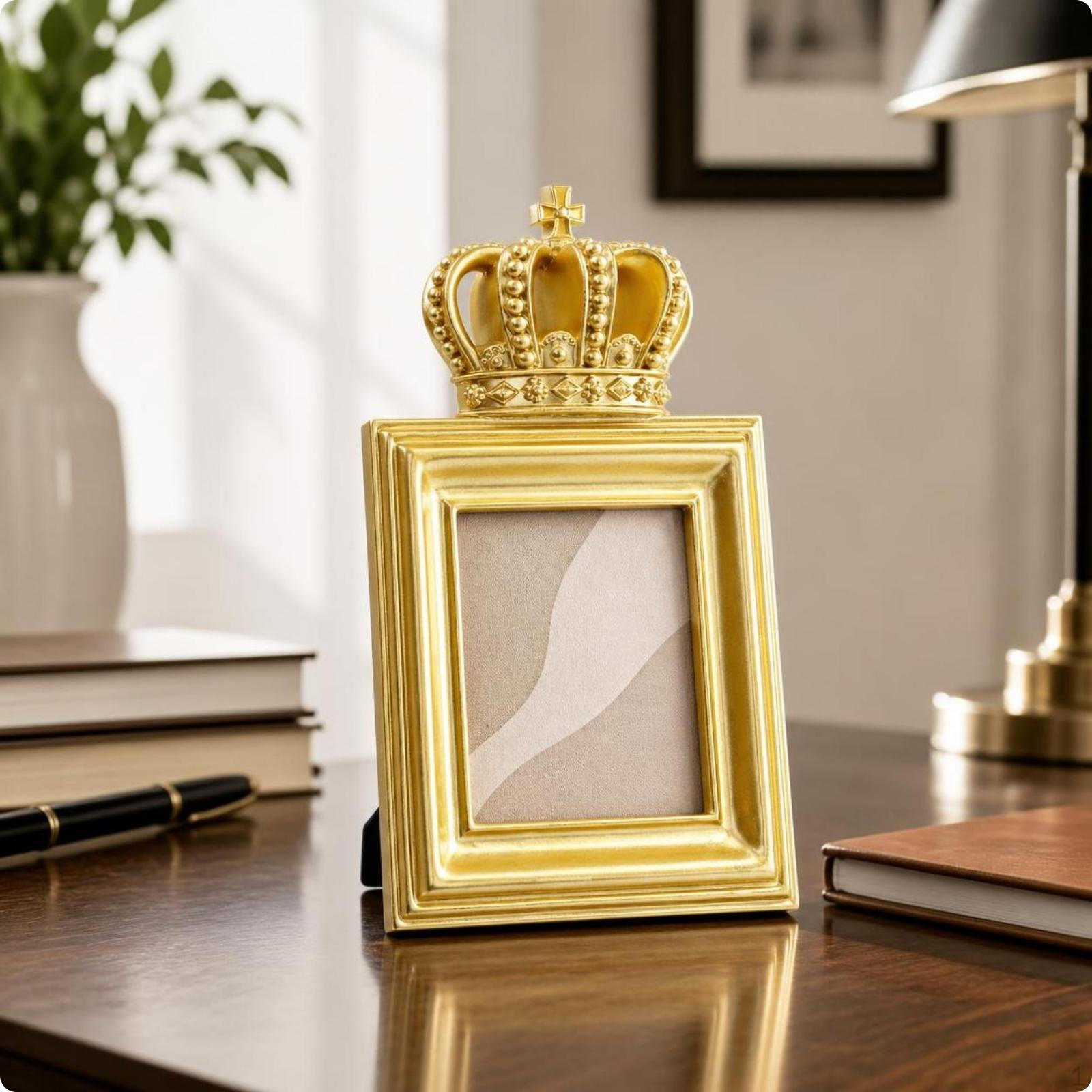Krone Fotoalbum Goldfarben Dekoration Verziert für Schreibtisch 3 Inch white