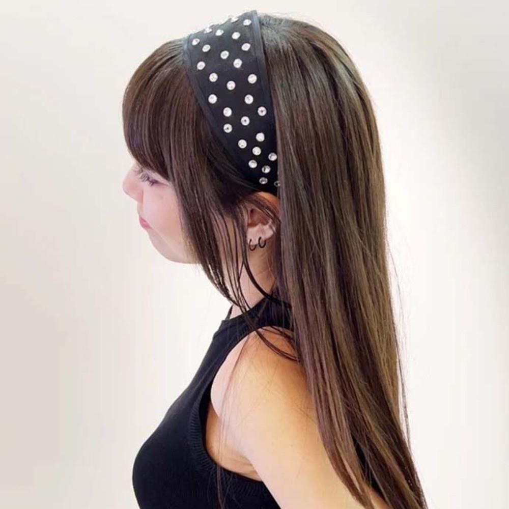 Headwear Mesh Pearls Headband Beads Waterproof Rhinestone Wide Hair Hoop Sparkling Solid Color Black White Hairband Women