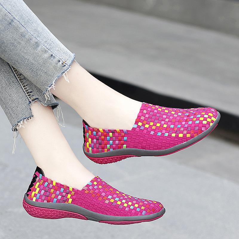 Летние Мокасины Розовые Пляжные Туфли Женские Разноцветные Повседневные Плетеные Слипоны Плетеные Фиолетовые Лоферы Кроссовки Большого Размера 35 розовый
