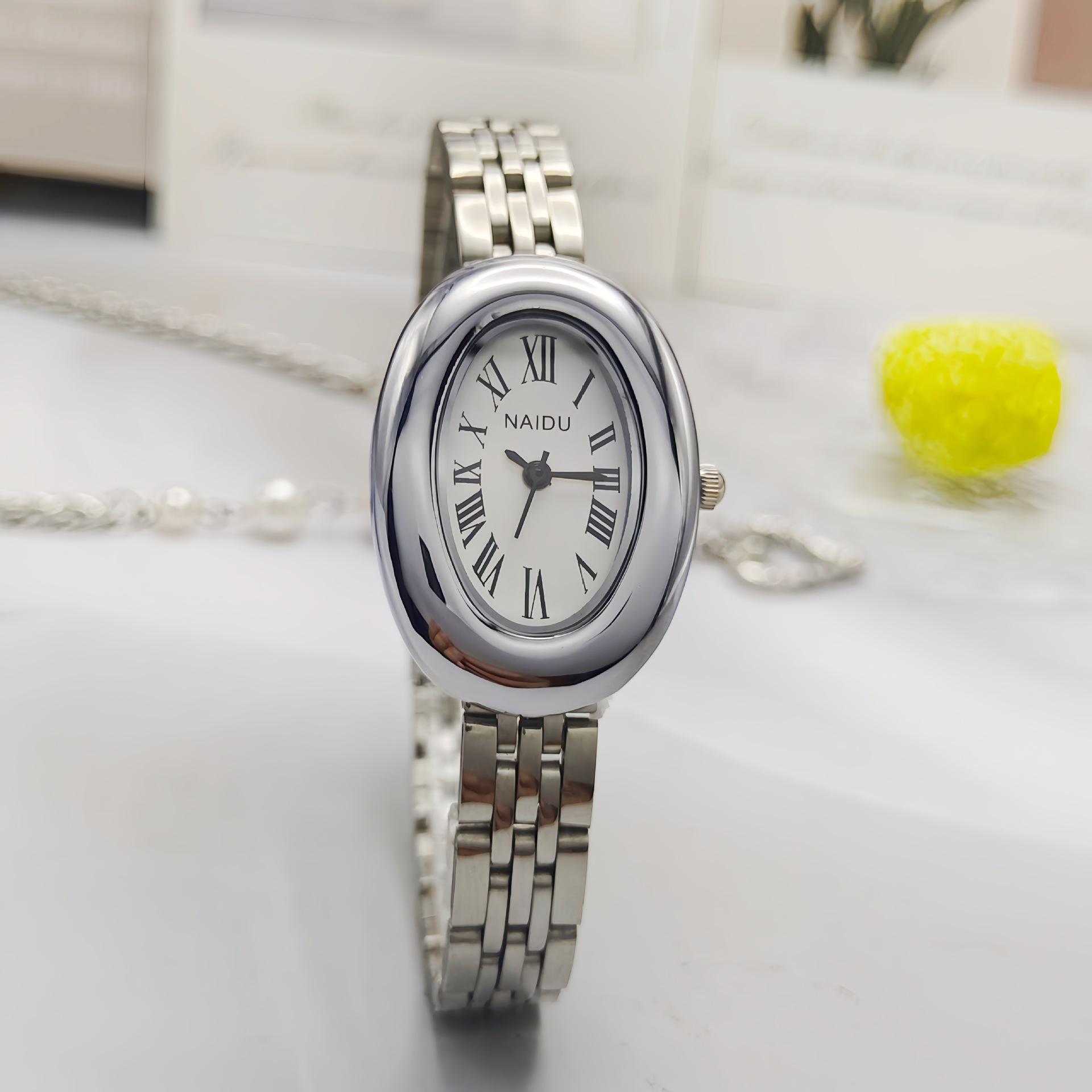 Women s Quartz Oval Watch with Steel Strap - Roman Bathtub Design, High-End Style.