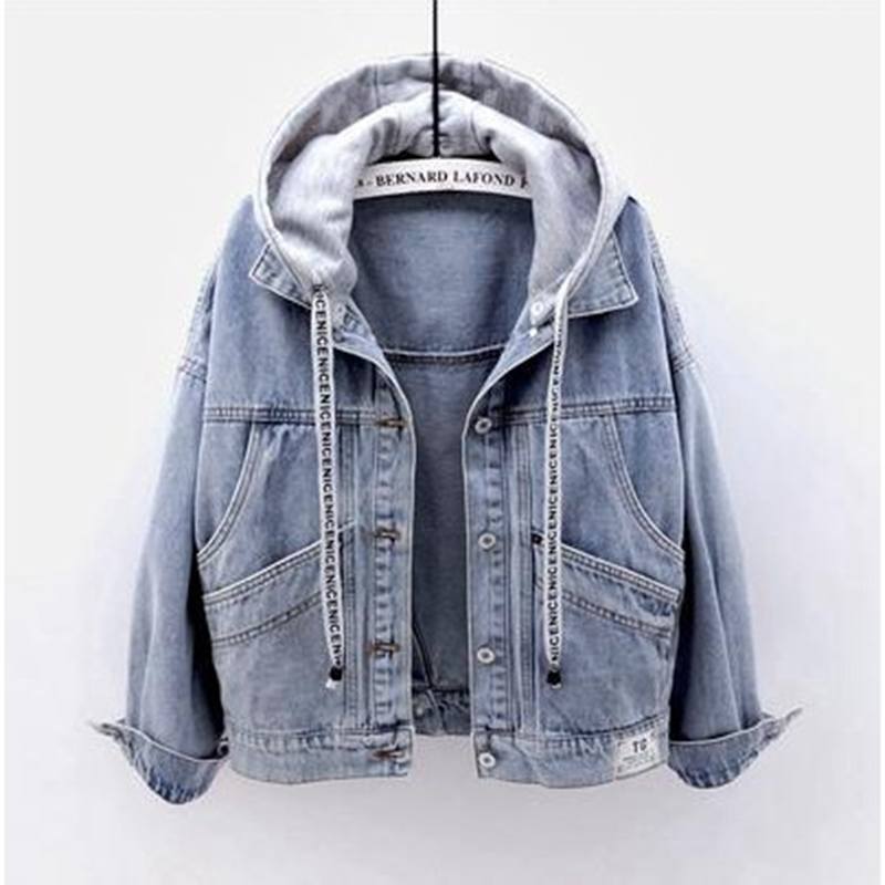 Damen Frühlings Herbst Koreanischer Stil Locker Lässig Kapuze Kurz Jeansjacke, Vielseitig Student Täglich Jean Oberteil Oberbekleidung