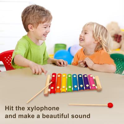 8 Note Wooden Xylophone Toy with 2 Mallets Colorful Metal Keys Glockenspiel Xylophone Toddlers Educational Percussion Musical Instrument Toy