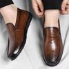 Men's Casual Business Shoes Leather Slip On Luxury Brand Loafers Men Handmade Man Moccasins Italian 2025 New Male Walking Shoes