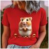 Unisex  Cotton Summer Top A chubby cartoon little hamster Print Loose round Neck Short Sleeve Fashion for Lovers