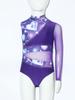 Girls Gymnastic Leotard Sparkly Rhinestones Patchwork Asymmetric Sleeve Design Back Hole Out Crotch Press Buttons Dance Unitard Competition Bodysuit