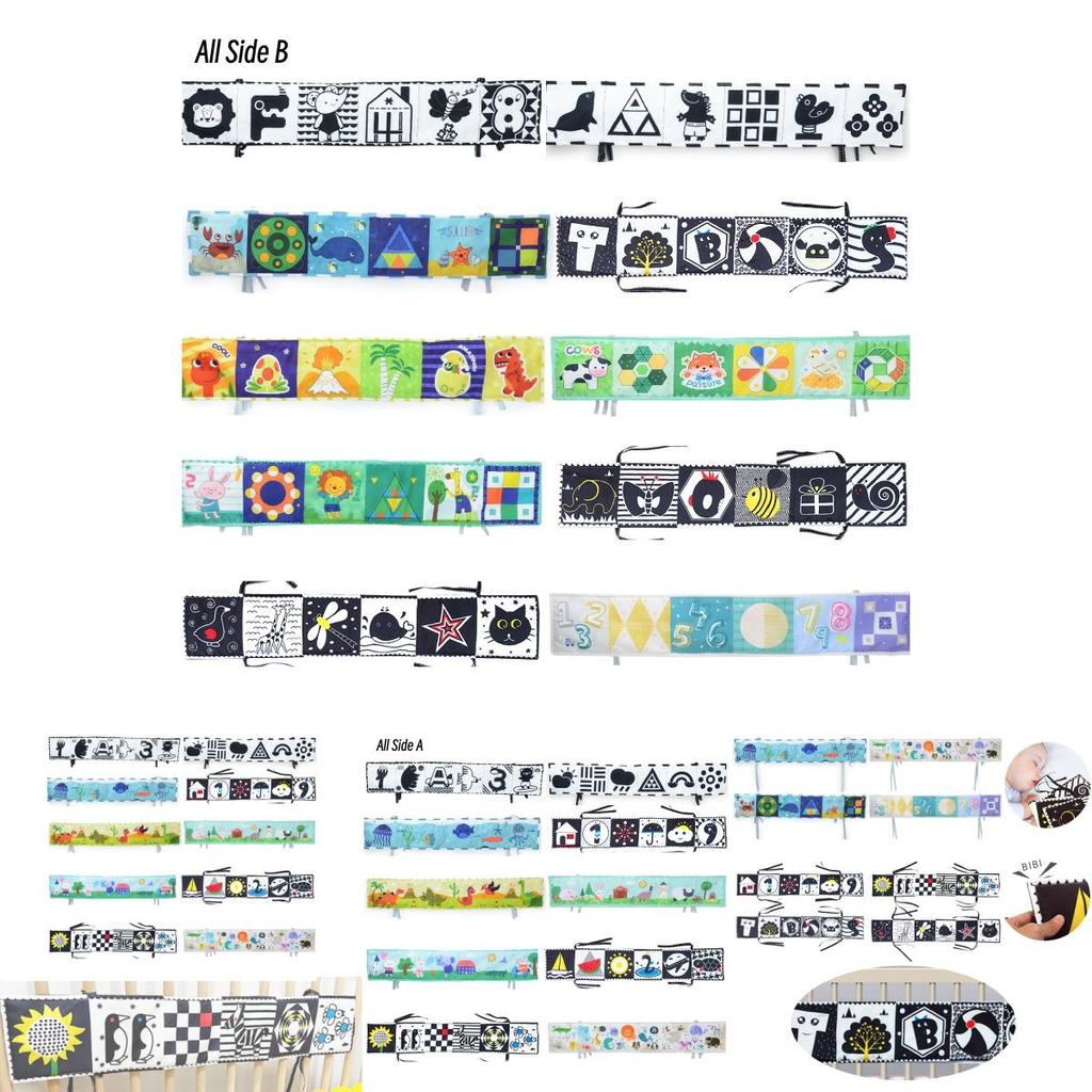 Nowa Dwustronna Czarno-Biała Książeczka-Ochraniacz do Łóżeczka Dziecięcego z Odporną na Rozdarcia Zabawką 3D do Wczesnej Edukacji i Urządzeniem Dźwiękowym