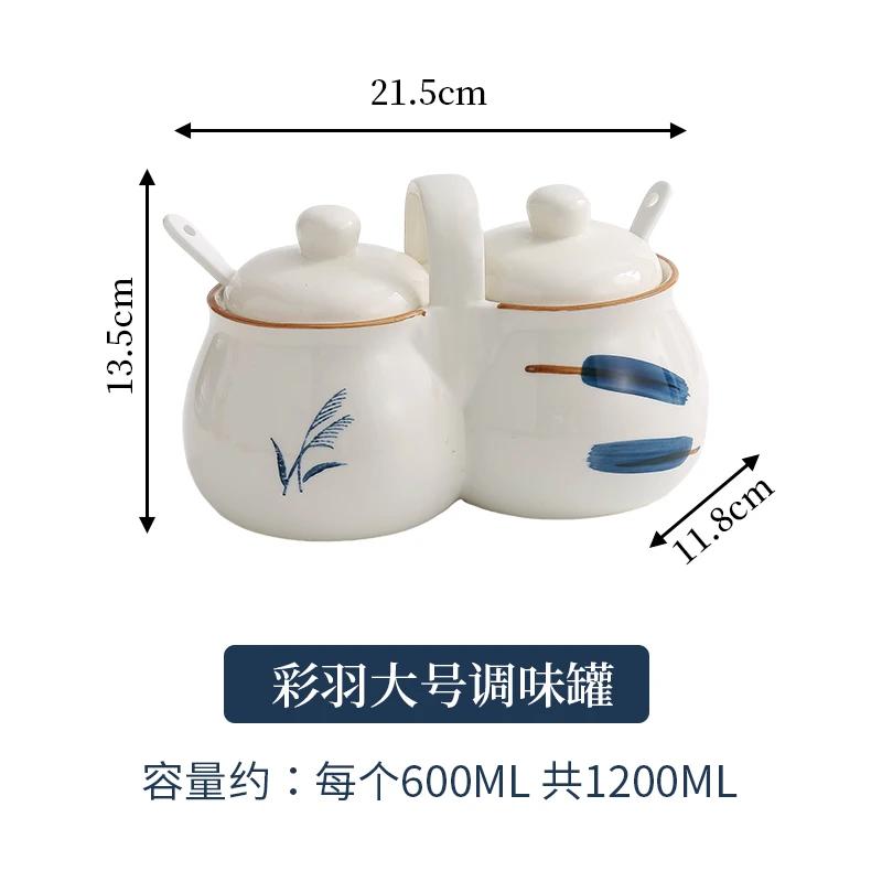 2-in-1 Ceramic Seasoning Jar Household Sauce Jar Salt Pepper Pepper Grain Distributor Kitchen Ceramic Seasoning Box Home