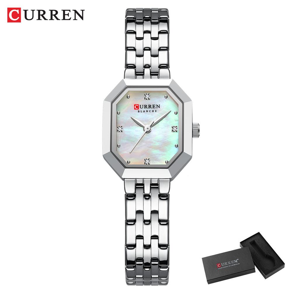 CURREN Square Stainless Steel Ladies Watch Elegant Simple Fashionable Gift Watch with Box