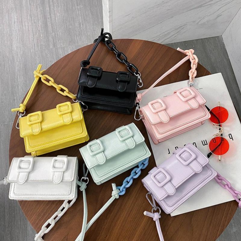 Trendy Multi Color Mini Square Crossbody Bag with Acrylic Chain Strap, Cute Flap Messenger Shoulder Purse for Daily Use & Party