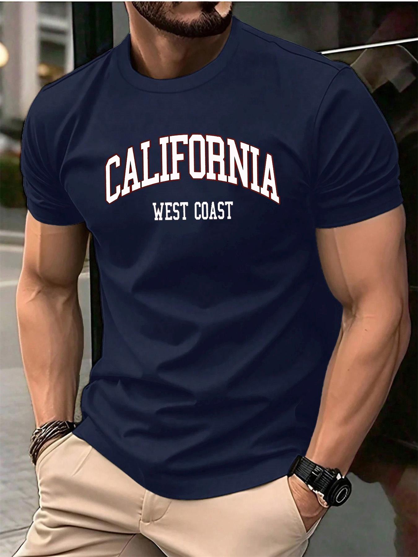 

Summer men s 100% pure cotton casual loose plus size California West Coast letter printed round neck short sleeved T-shirt top 5XL різнокольоровий