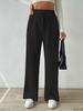 2024 Women's Textured Knit Wide-Leg Pants - Elastic High Waist, Tie Waist, Solid Color, Casual Loose Fit