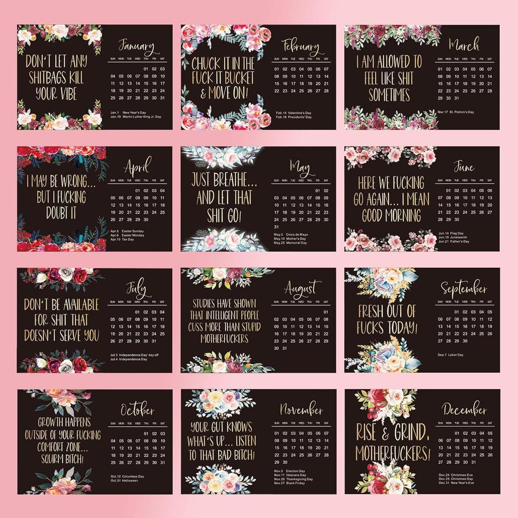 2026 Desk Calendar for Tired-Ass Women, Fu-ck it 2026 Calendar, Funny Swear Word Planner Monthly Calendar Gag Gift for Women Home Office White