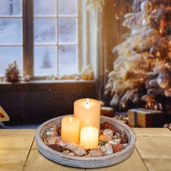 Dřevěný podnos pod svíčky Rustikální kulatá dekorativní farmářská stolní dekorace Bílý nátěr