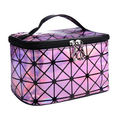 

Laser Geometric Pattern Cosmetic Bag Large Capacity Makeup Bag Multifunctional Travel Toiletry Maquillage Organize Storage Bags горячий розовый