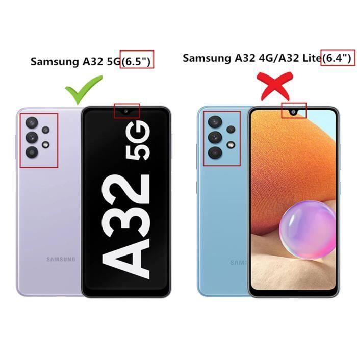 Case for Samsung A32 5G, Case+ Tempered Glass Flip Clear View Translucent Mirror Standing 360° Shockproof Cover Smart Cover Bumper Silver