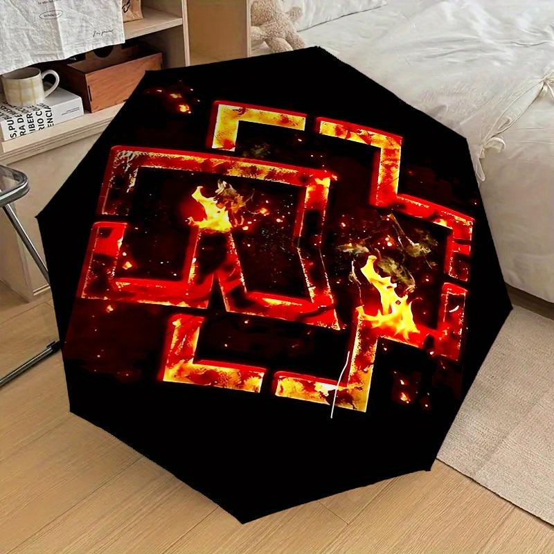 1 Stück Flammenkreuz Rammstein-Thema Hochwertiger Regenschirm, Automatisches Öffnen und Schließen, Multifunktionaler Regenschirm G0811012