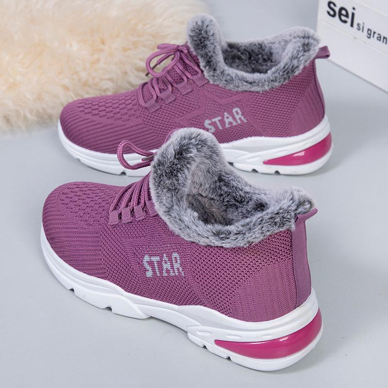 Winter Plus Velvet Cloth Shoes Women's Cotton Shoes Middle-aged and Old Thick Warm Sports Shoes Flat Non-slip Mother's Cotton Boots
