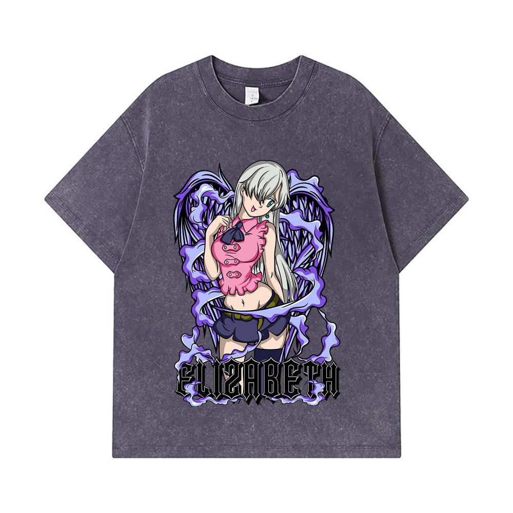 GSM Washed Tshirts Cotton Seven Deadly Sins V Elizabeth Print Unisex Heavy Cotton T Shirt