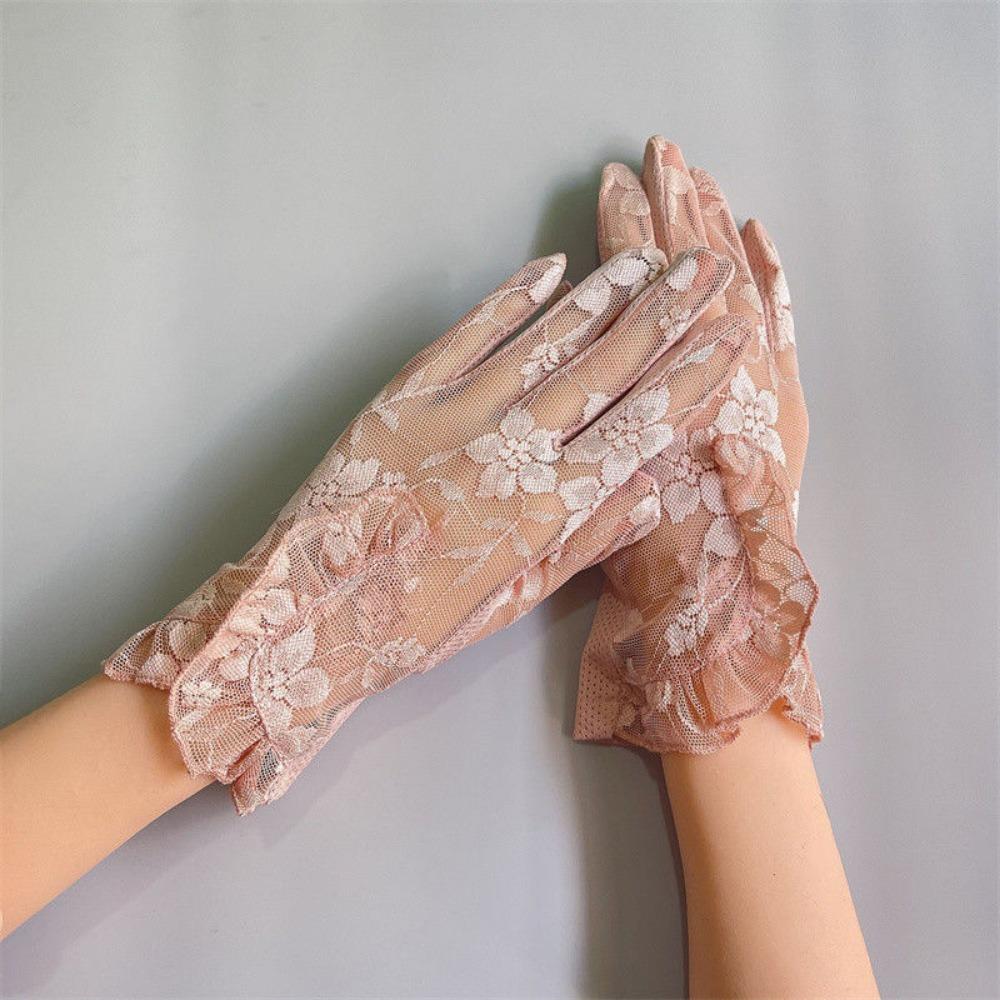 

Summer Hollow Touch Screen Gloves Breathable Anti-skid Sunscreen Gloves Lace Mesh Short Thin Gloves Driving UV Gloves рожевий