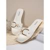 Women's Shoes, New Fashion Slippers, Classic Temperament Match, Solid Color Metal Decoration Square Head Flat Sandals