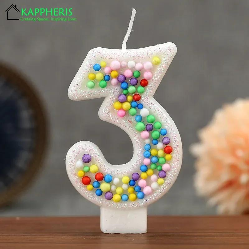 Children's Birthday Candle 1 Year Colorful Pearled Candle Macaron Original Candle Flameless Cake Decoration Theme Party Supplier