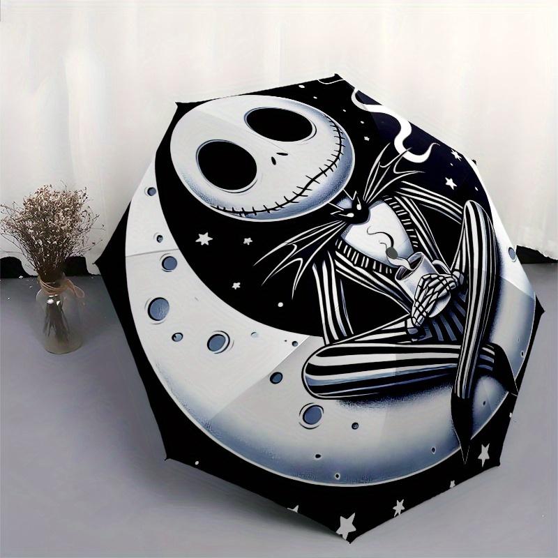 1 Automatisches Öffnen The Nightmare Before Christmas, Jack Skellington Motiv Bunt 8-Speichen Tragbarer Regenschirm für Damen und Herren, Ein Kompakter Pendlerbegleiter
