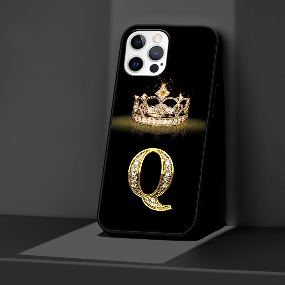 Hülle für Apple iPhone 14 11 13 12 Pro Max XR 7 8 + SE 2020 XS 6 6s Plus 5 5s Schwarze Silikon Handyhülle Diamant Krone Buchstabe