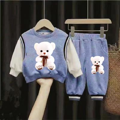 Children's Super Cute Baby Spring and Autumn Thin Two-piece Suit Children's Fashion Printed Bear Sports Sweater + Pants