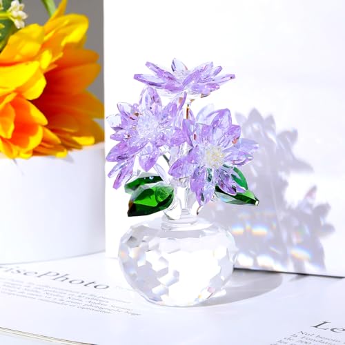 Paarse K9 Kristallen Lotus Beeldje voor Vrouwen, Verjaardagscadeau, Valentijnsdag Cadeau voor Vriendin, Echtgenote, Moeder, Huwelijksverjaardag Cadeau, Gelukbrengende Fen
