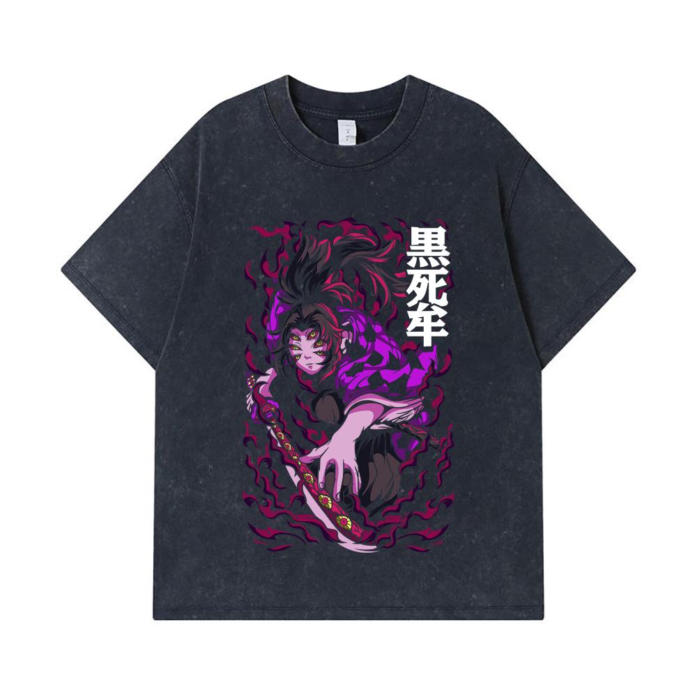 275 GSM Washed T-shirts 100% Cotton Demon Slayer V83 Kokushibo Print Unisex Heavy Cotton T Shirt