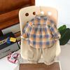Children's Spring and Autumn Set 2025 New Boys' Fashionable Children's Checkered Shirt and Jeans Three Piece Set Kids Outfits