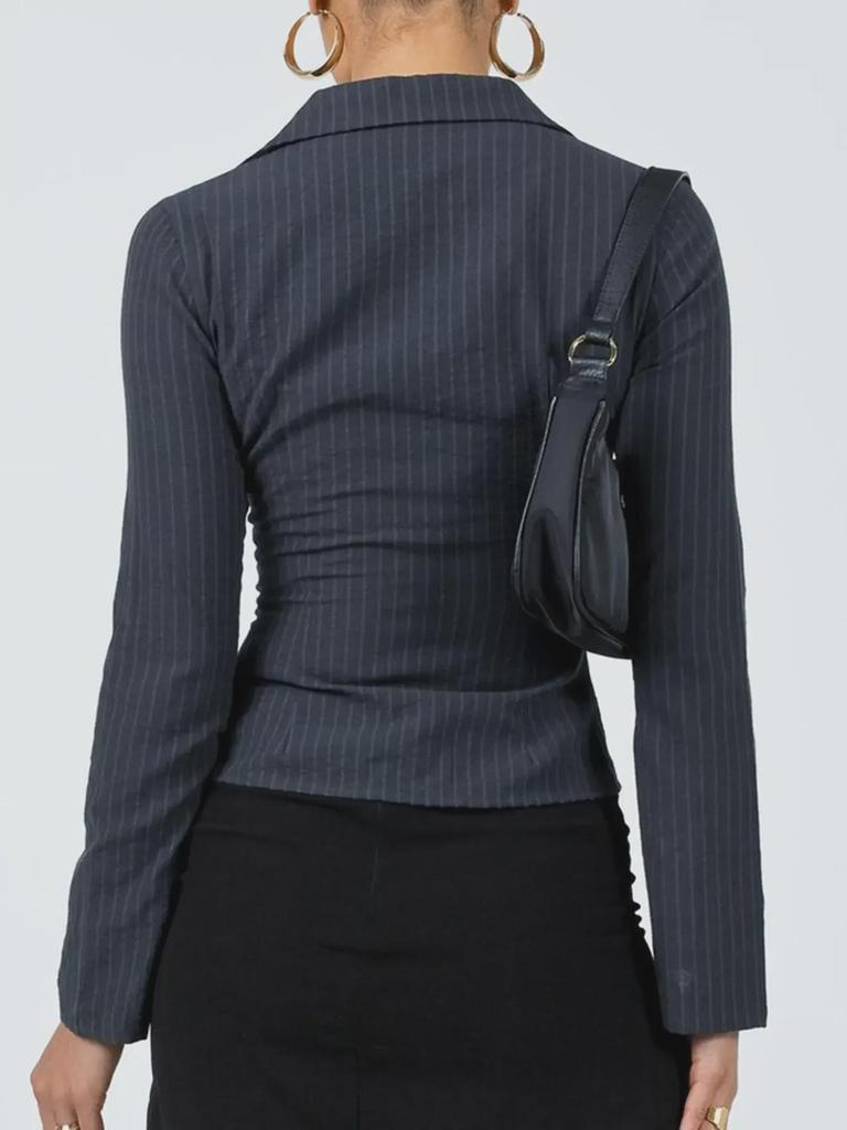 2024 European & American Spring/Autumn Striped Slim-Fit Button-Down Cardigan with Lapel