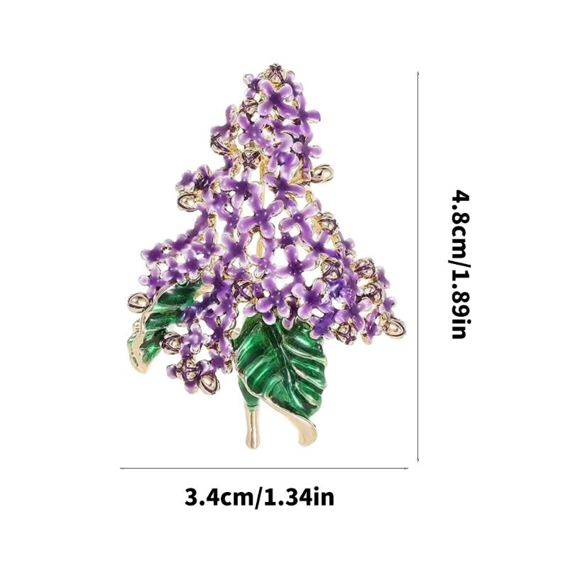 Portable Enameled Purple Lilacs Pin for Formal Event Sturdy Metal Ornament With Intricate Detailing