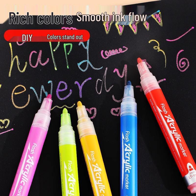 Glitter Acrylic Marker Pen for DIY Graffiti with Fluorescent Watercolor Effects