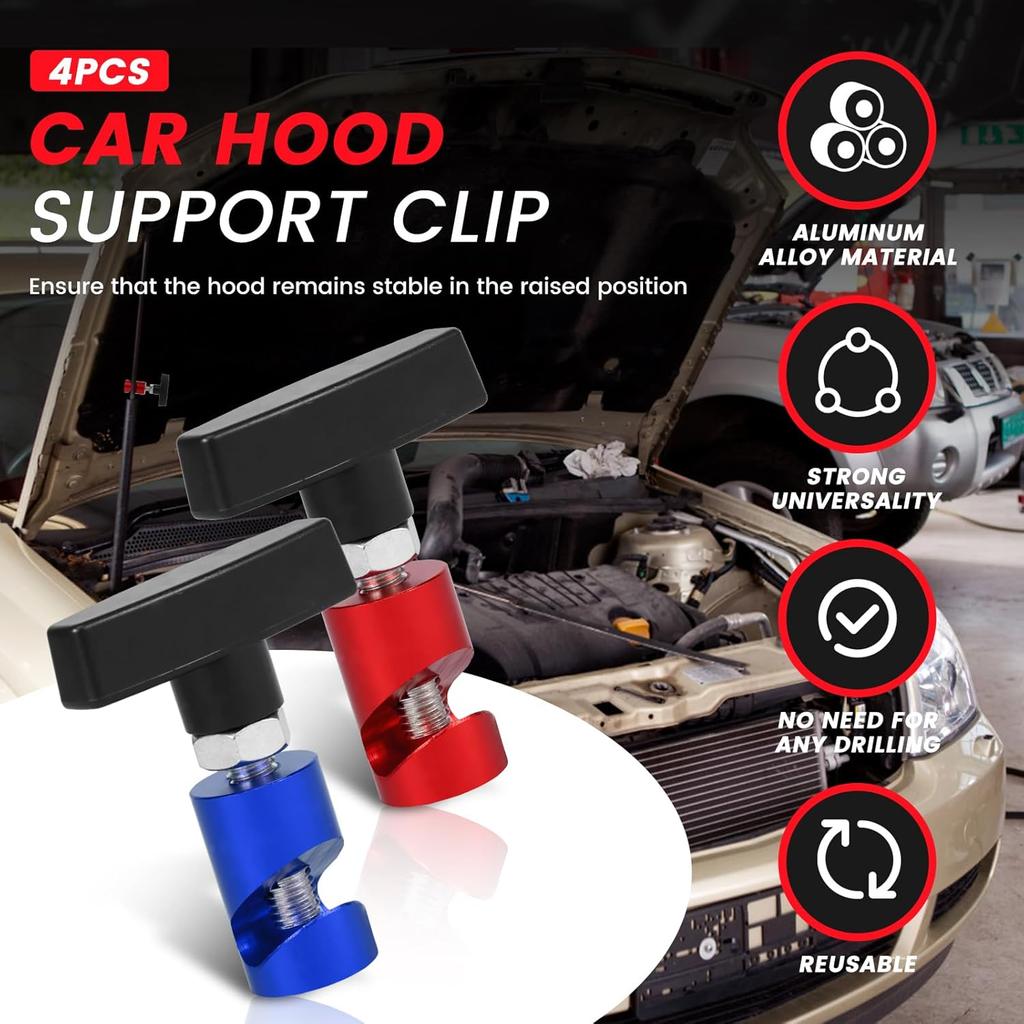 4 PCS Car Hood Strut Clamps, Multi Purpose Snap On Lift Support Clamps, Automotive Support Device Accessories, Automotive Tools for Multiple Car