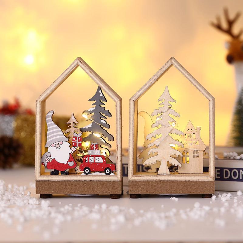 Christmas Decoration Items Luminous Cabin Forest Elderly Wooden Window Scene Tabletop Decoration
