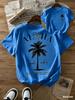 Casual Retro Shortsleeved Tshirt Palm Tree And Sun Pattern Round Neck Light For Summer Beach Outing Summer Casual Wear