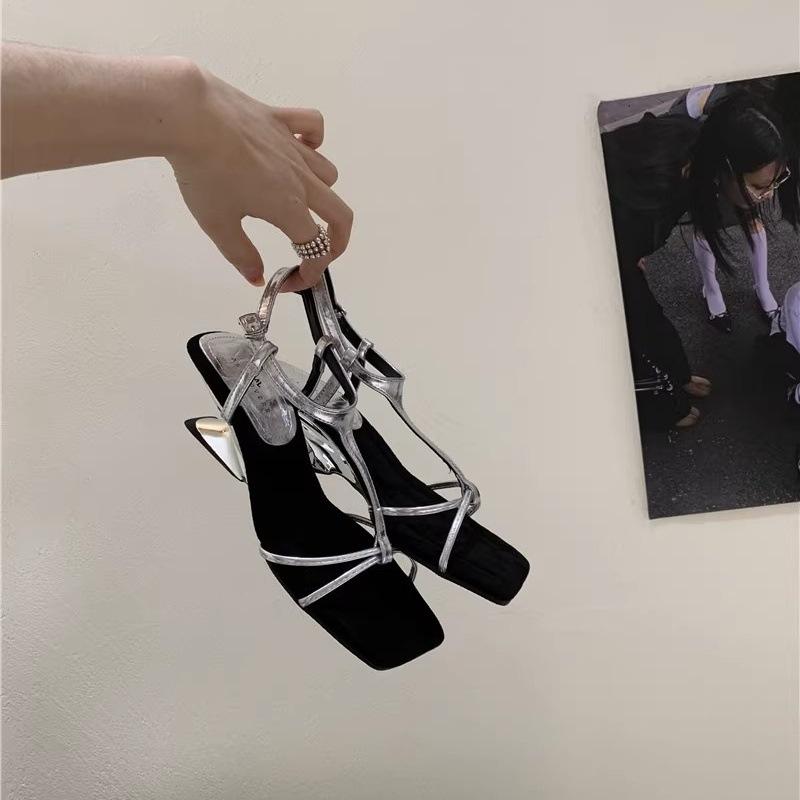 

Wedge heel cross-strap open-toed sandals women s shoes 2025 summer new models beautiful temperament high heels silver Roman shoes 40 серебряный