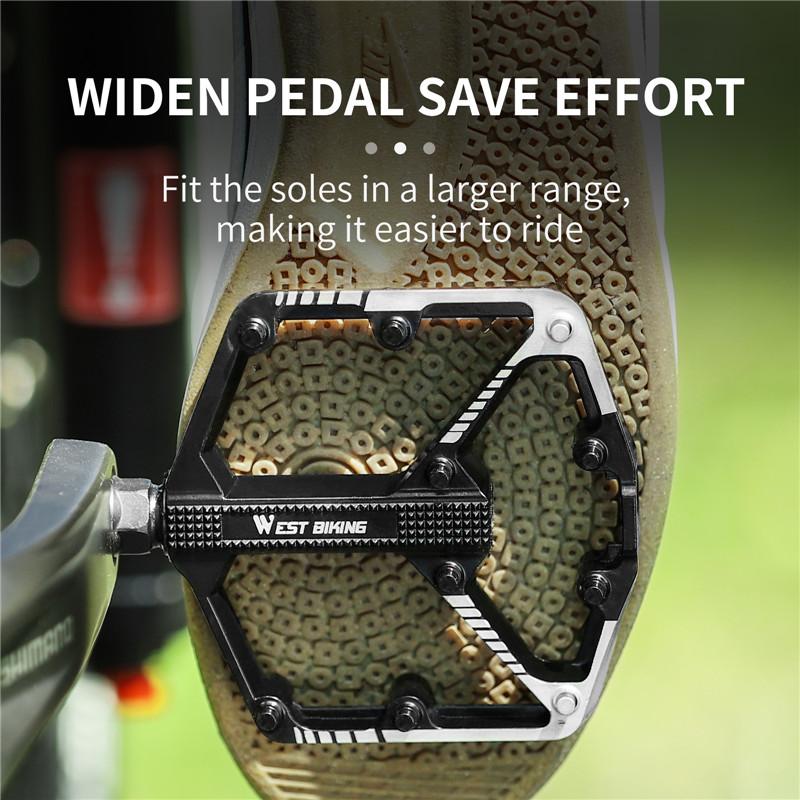 WEST BIKING Durable Aluminum Alloy Dual-DU Bearing Bicycle Pedal Anti-slip Smooth Widen Tread Mountain Road Bicycle Pedal