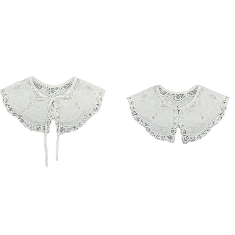 49MF False Collar Lace Hollow Out Trim Embroidery Collar Venise Lace Neckline Easy To Wear Detachable Collar Lace Women